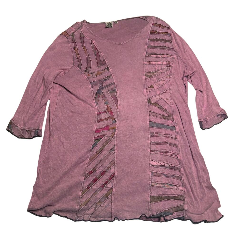 Parsley & Sage 3X Purple Patchwork Slit Tunic Artsy Lagenlook Mori Kei Boho